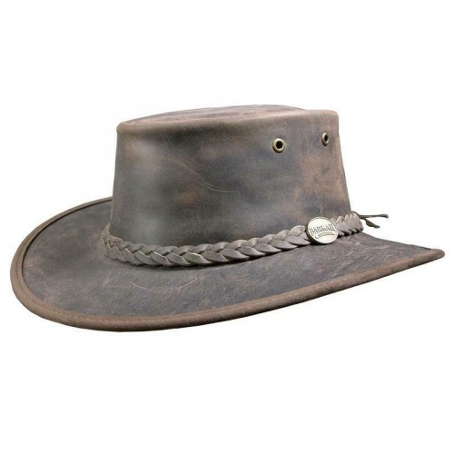 Barmah Bronco Hats. 1060. Brown Leather. Fold Down With Bag